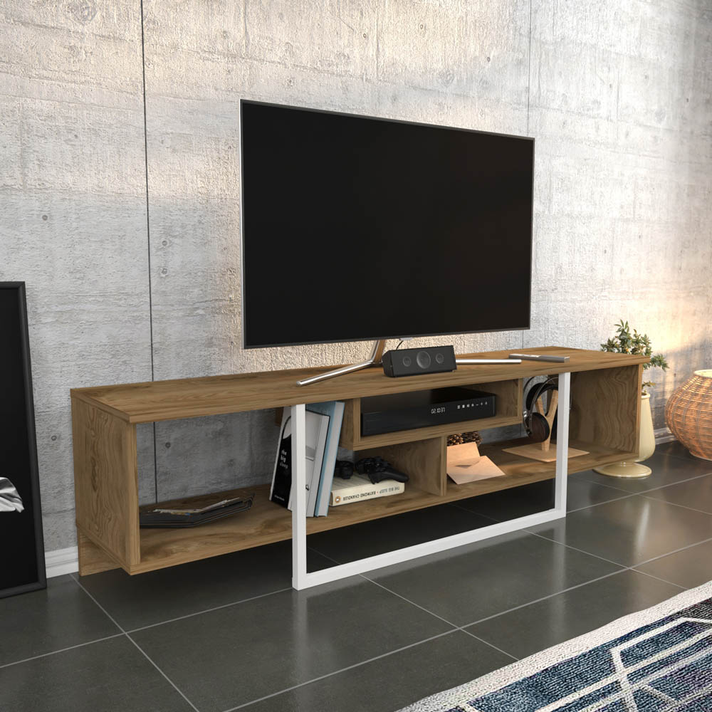 Decorotika Asal 3 Shelf Oud Oak and White Modern TV Unit Image 4