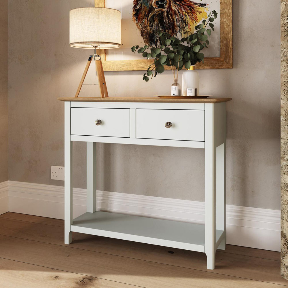 FWStyle Taberno 2 Drawer White Linen Hallway Console Table Image 6