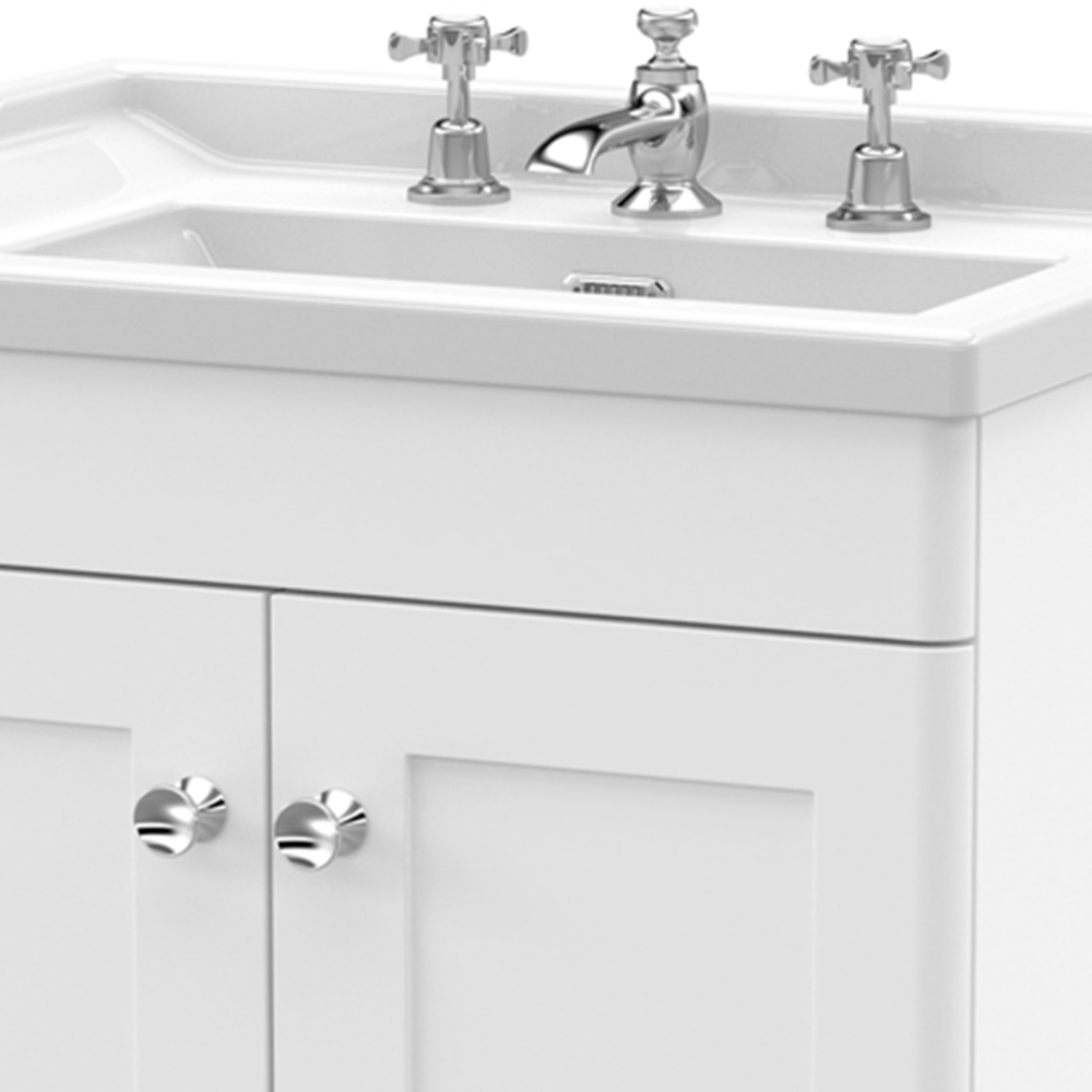 nuie Classique 2 Door Satin White Floor Standing Unit and 3 Tap Hole Fireclay Basin 600mm Image 2