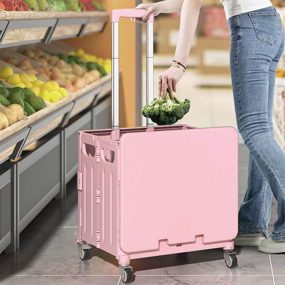 Living and Home 65L Pink Folding Shopping Trolley Image 2