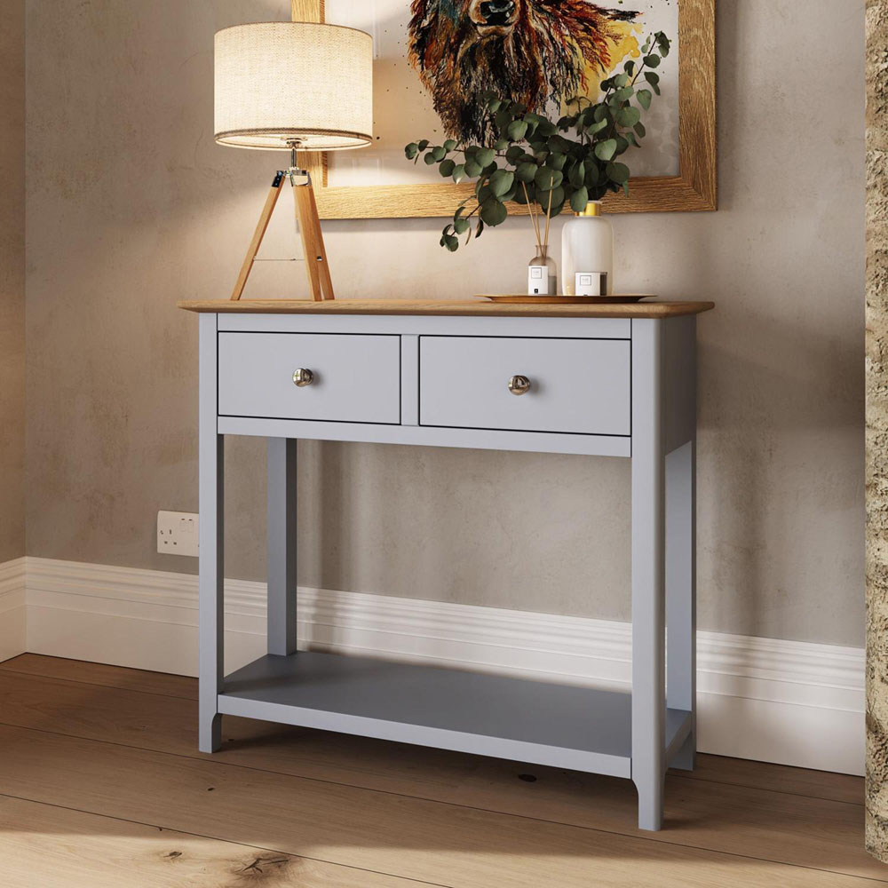 FWStyle Taberno 2 Drawer Dove Grey Hallway Console Table Image 6