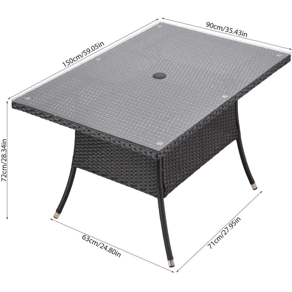 Living and Home Garden Rattan Rectangular Table with Parasol Hole Image 9