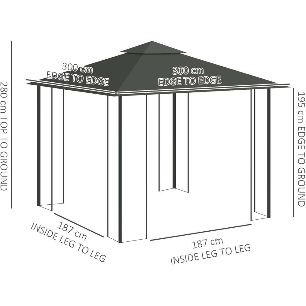 Outsunny 3 x 3m Light Grey Steel Frame Gazebo with Netting Image 8