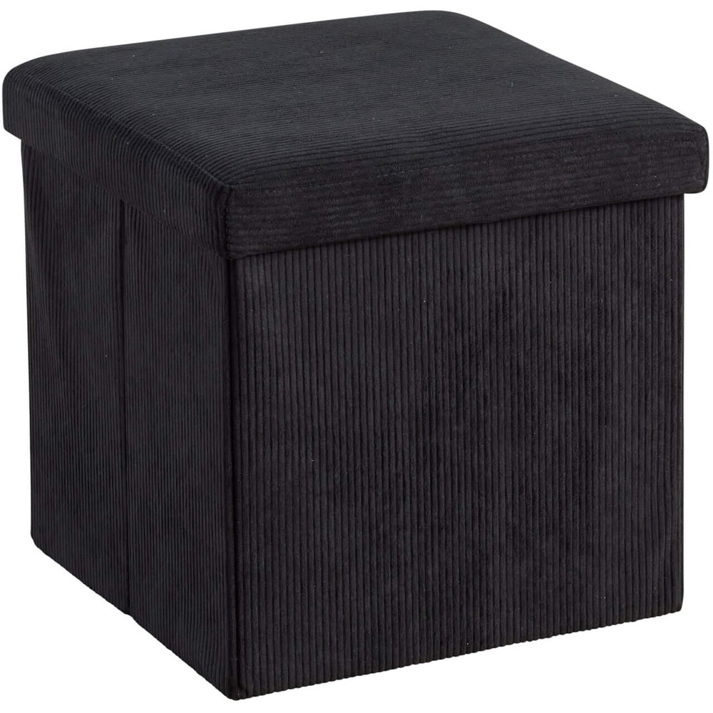 Home Source Black Corduroy Upholstered Folding Ottoman Image 2
