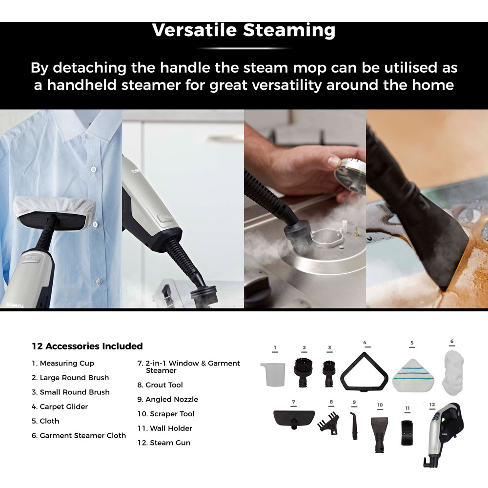 Tower TSM12 12-in-1 Platinum Black Multifunction Steam Mop Image 5