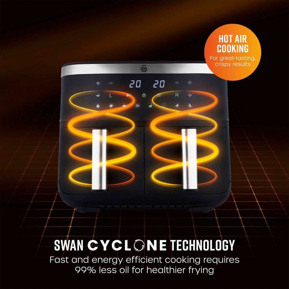 Swan SD10518BLK Black Cyclonic Dual Digital Air Fryer 7.6L Image 5