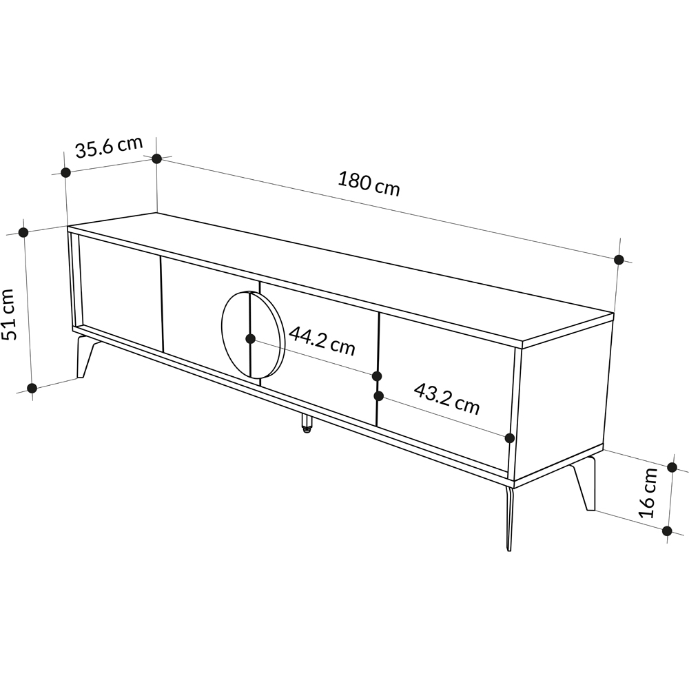 Decortie Gora 4 Door Oak and Silky Black TV Unit with Circle Handle Image 8