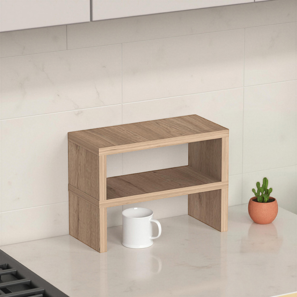 Decortie Dean Natural Oak 2-Tier Worktop Desk Shelf Image 4