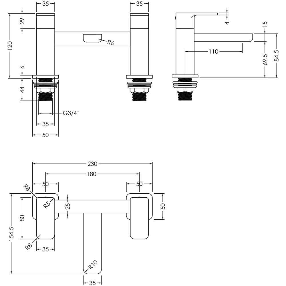 nuie Windon Matt Black Deck Mounted Bath Filler Image 2