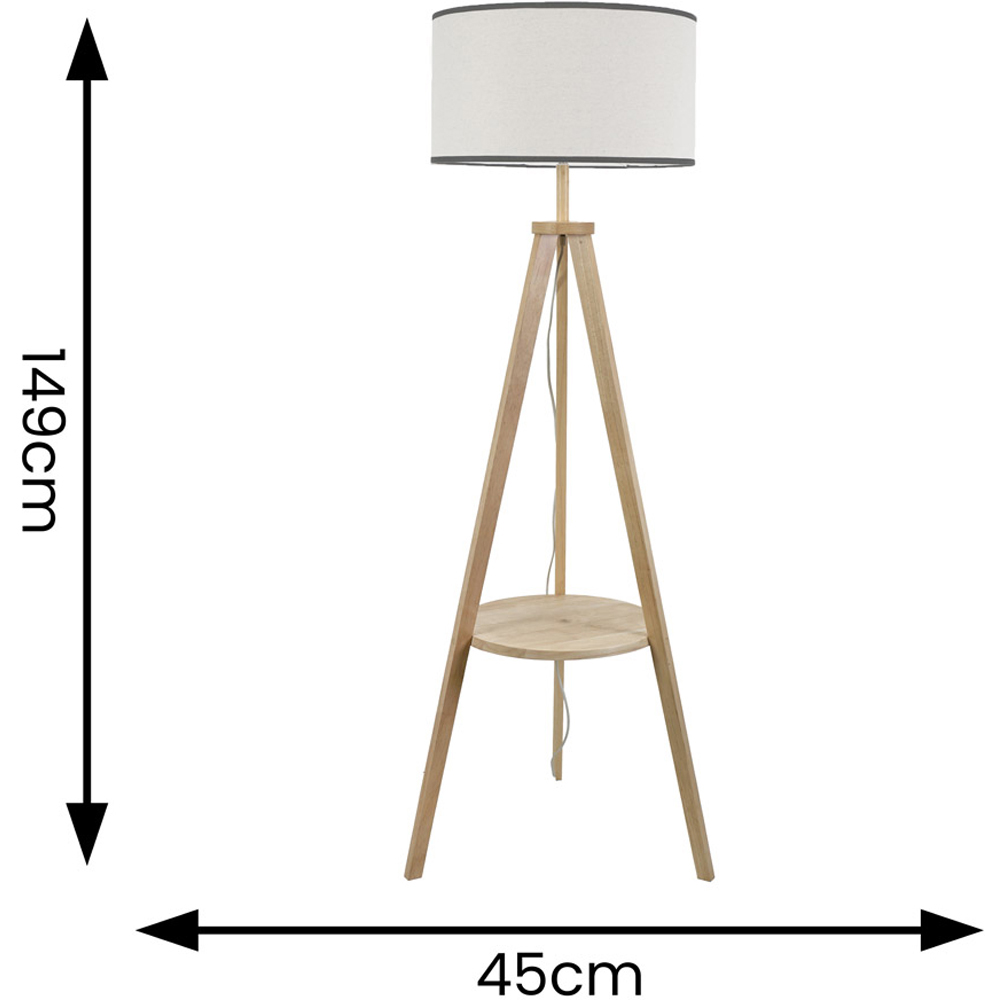 ValueLights Morrigan Natural Wood Shelf Black Trim Shade Tripod Floor Lamp with Bulb Image 4