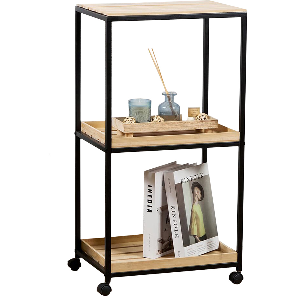 3 Shelf Brown Wooden Trolley Image 1