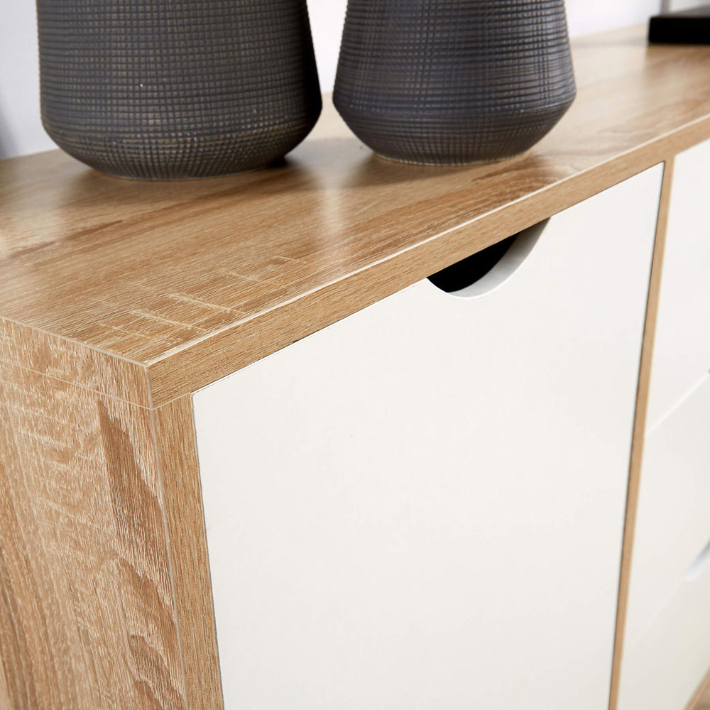 Home Source Boden 2 Door 3 Drawer White and Oak Effect Sideboard Image 4