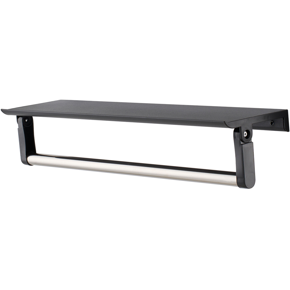 Living and Home Black Arched Aluminium HD Float Glass Bathroom Mirror with Towel Bar 50 x 80cm Image 5