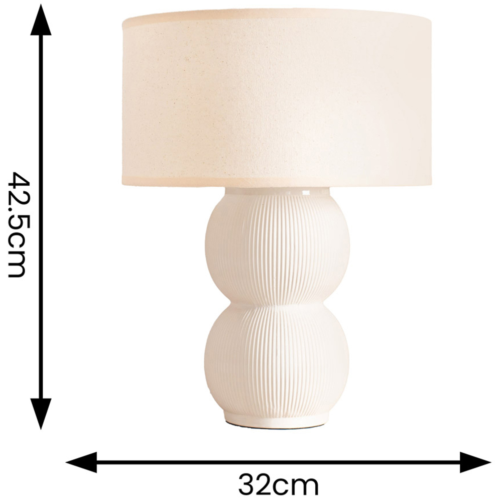 ValueLights Gemma Cream Trim Shade Linen with Stacked Ribbed Cream Glazed LED Table Lamp Image 4
