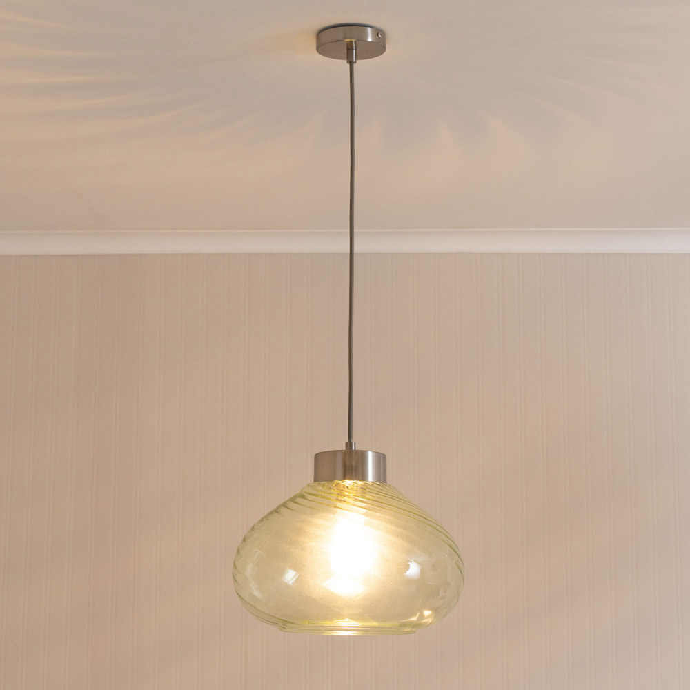 ValueLights Corinne Twill Green Glass Brushed Chrome Capped LED Ceiling Pendant Light Image 2