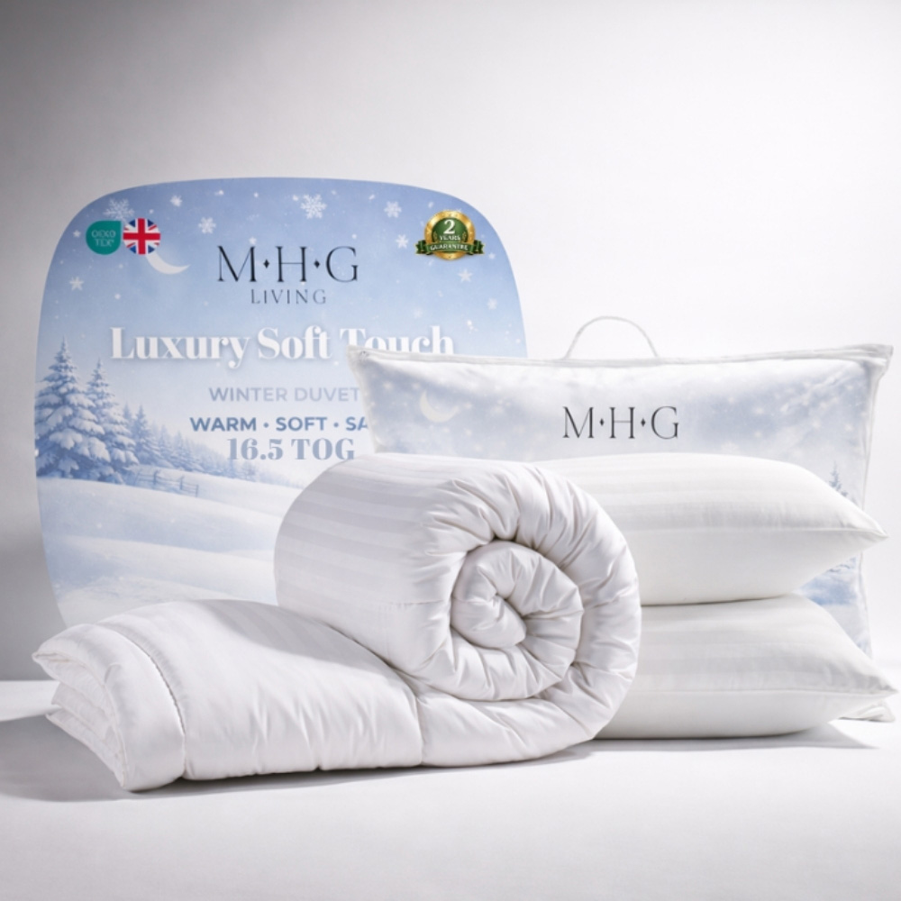 MHG Living Super King Size White Striped Extra Warm Winter Hollowfibre Duvet Set 16.5 Tog Image 2