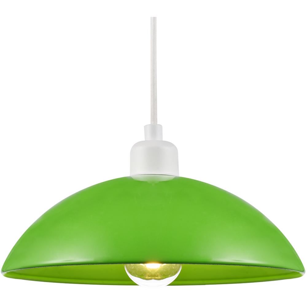 Happy Homewares Industrial Lime Green Gloss Disc Metal Pendant Shade Image 2