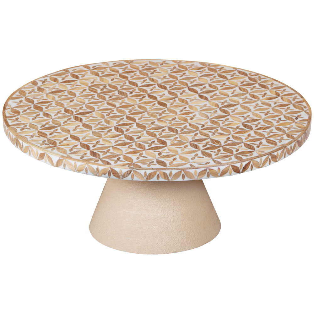 IH Design Acacia Wood Inlay Floral Round Low Coffee Table Image 2
