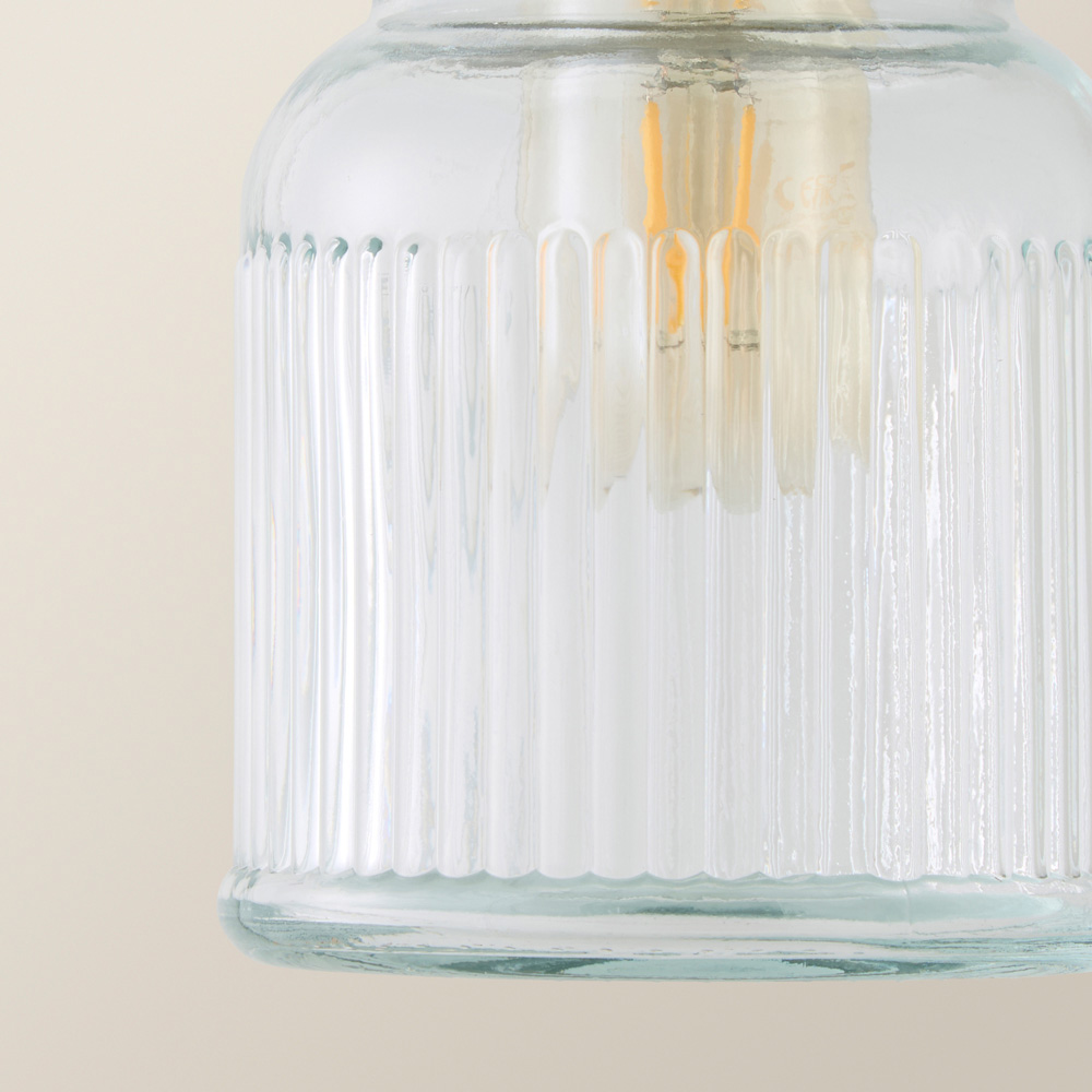 ValueLights Brushed Chrome Ribbed Pattern Glass Jar Pendant Shade Image 4