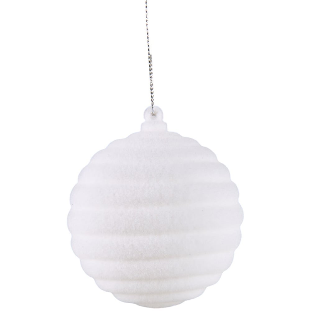 Set of 2 Round Flocked BaublesWhite Image 3