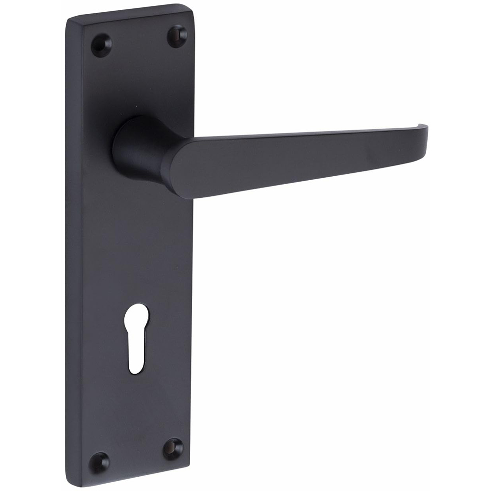 Golden Grace Victorian Straight Matt Black Handles and 3 Lever Lock Set Image 3