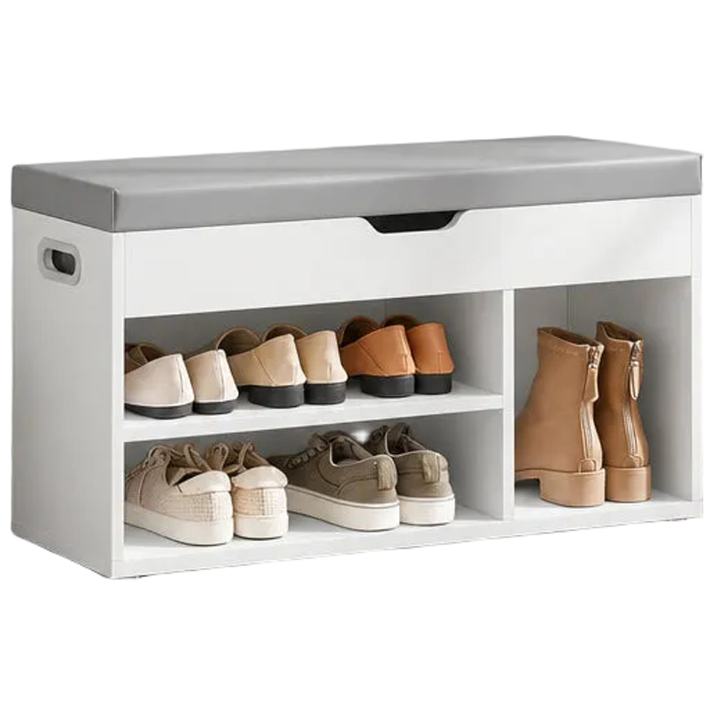 Modcraft 3 Shelf White Shoe Storage Bench with Cushion Image 2