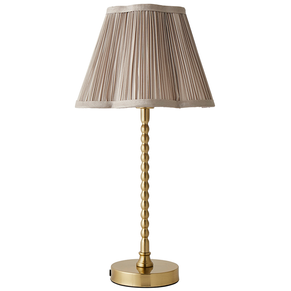 ValueLights Maeve Light Grey Pleat Faux Silk Scallop Shade Gold Bobbin LED Table Lamp Image 1