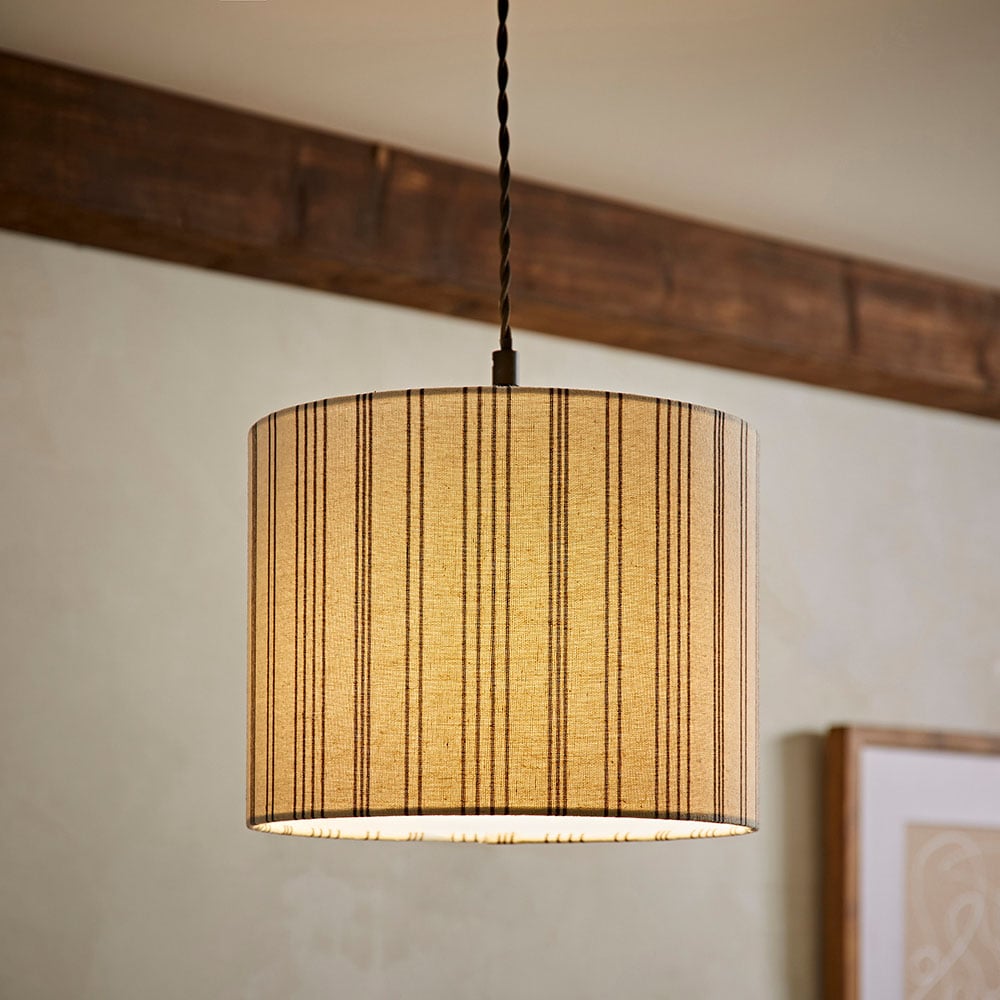 ValueLights Hallie Natural Linen Stripe Detail Small Drum Ceiling Pendant Lamp Shade Image 6