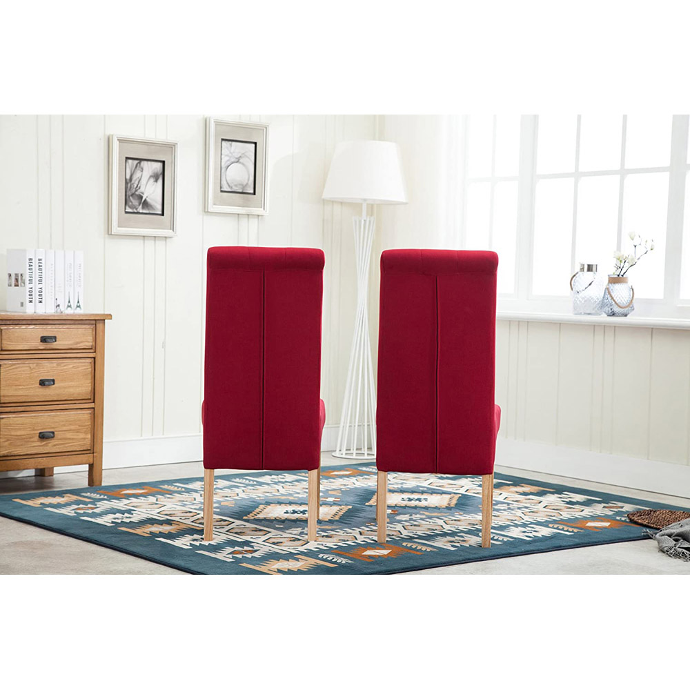 Red Set of 2 Tufted High Back Fabric Dining Chair Image 5