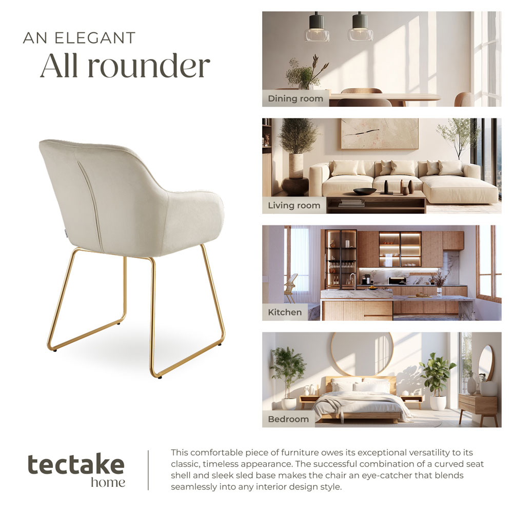 tectake Jeane Set of 2 Cream and Gold Velvet Look Dining Chair Image 7