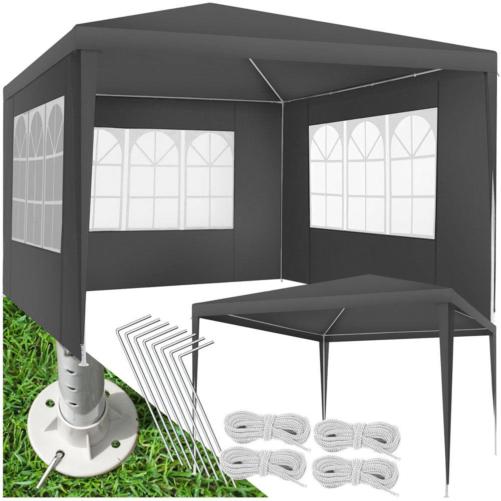 tectake Barinas 3 x 3m Grey Water Resistant Gazebo with 3 Side Panels Image 2