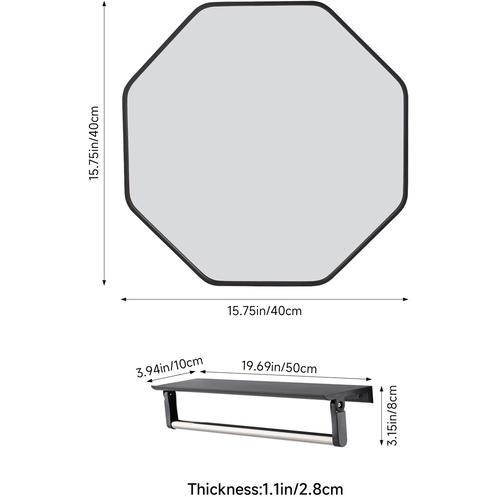 Living and Home Black Hexagonal Aluminium Framed HD Float Glass Bathroom Mirror 40 x 40cm Image 8