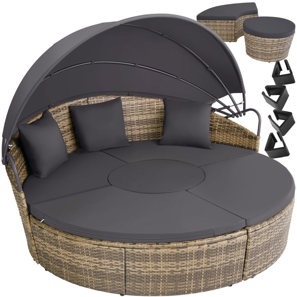 tectake Santorini Nature Sun Lounger with Shade Canopy Image 2