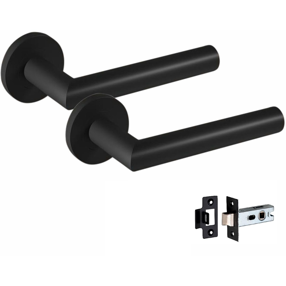Golden Grace Mitred Matt Black Door Handle Pair with Tubular Latch 52mm 6 Pack Image 2