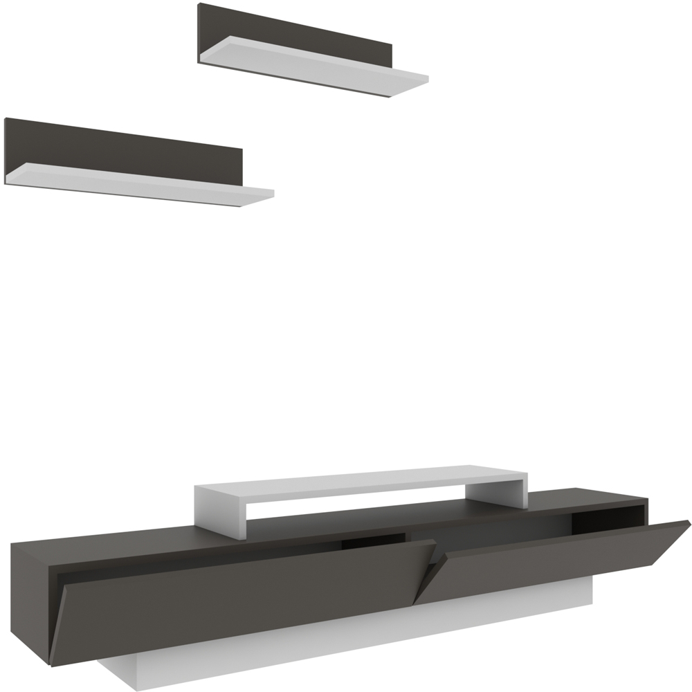 Decorotika Lusi 2 Door Single Shelf White and Coffee Galaxy TV Unit with 2 Wall Shelf Image 6