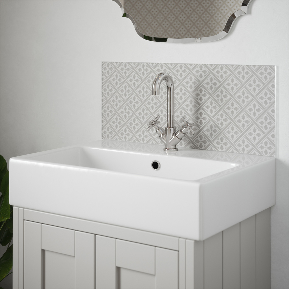 Homebase Back Splashes Laura Ashley Mr Jones Slate White Glass Bathroom Splashback 600 x 250 x ...