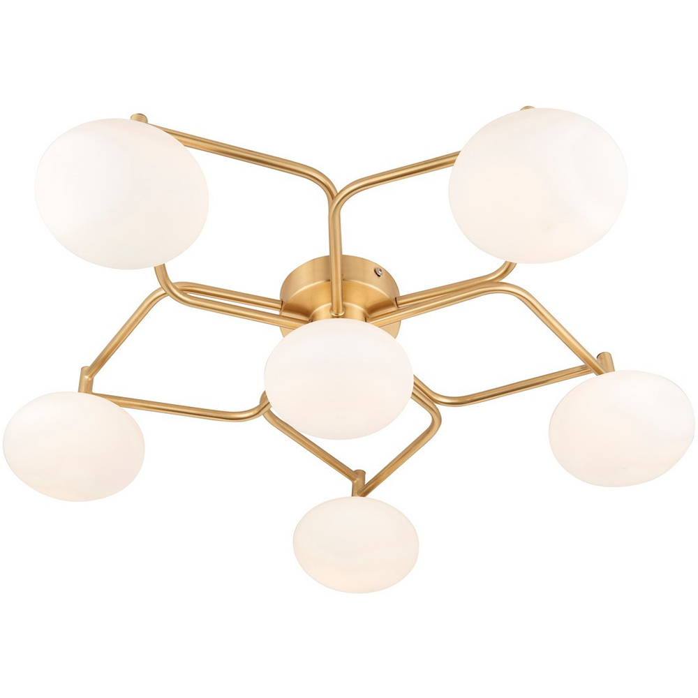 Merano Pesaro Matt Opal Glass Satin Brass Plate Flush Ceiling Light Image 3