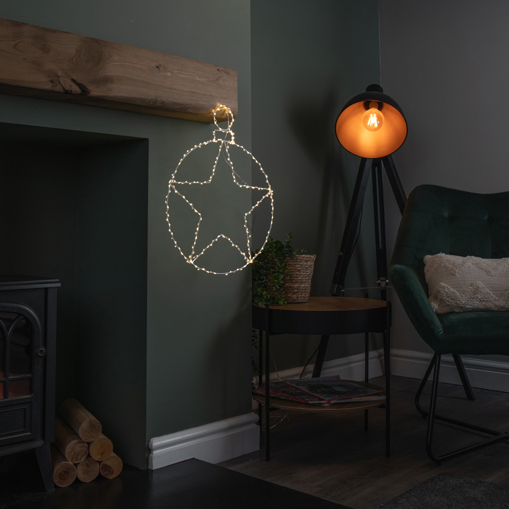 Samuel Alexander Warm White LED Light Up Star Bauble Hanging Christmas Decoration Image 2