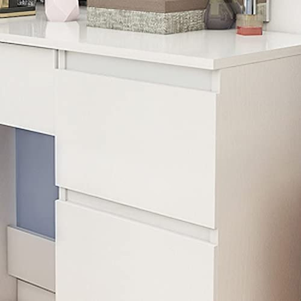 Portland 4 Drawer White Dressing Table Set with LED Mirror Image 4