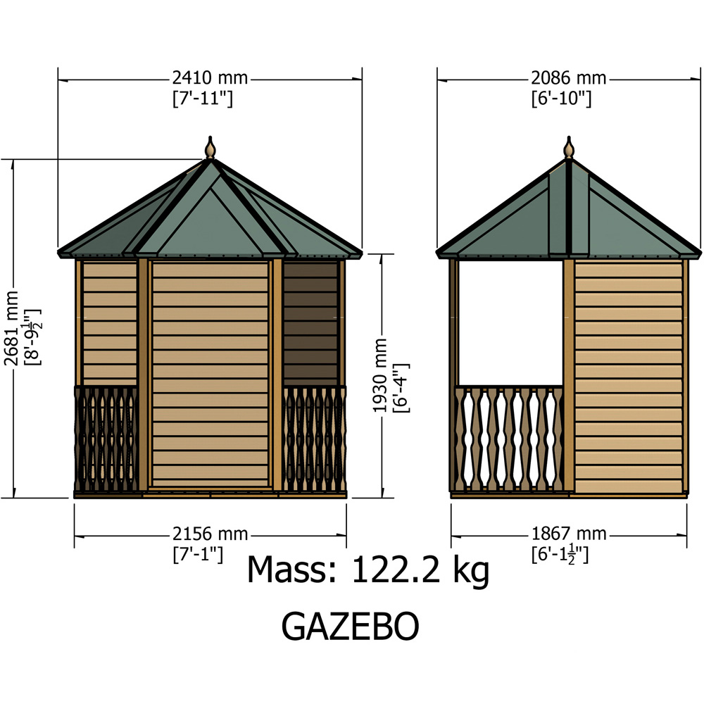 Shire 7 x 6ft Gazebo Pressure Treated Arbour Image 9