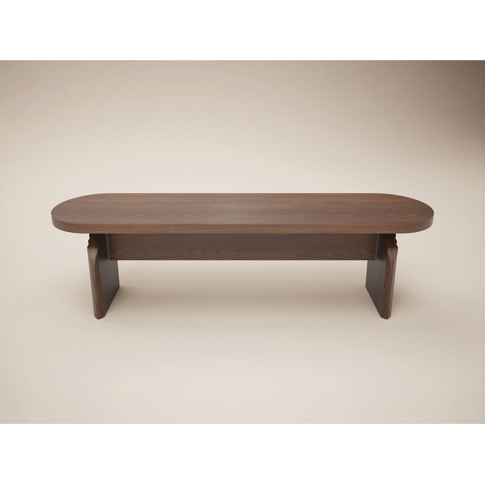 SOLACE+CO Varm Walnut Wood Effect 3 Seater Ribbed Dining Bench Image 3