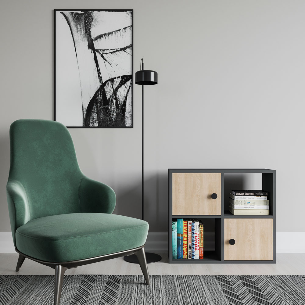 Decorotika Tuttle 2 Door 2 Open Shelf Anthracite and Oak Bookcase Image 3