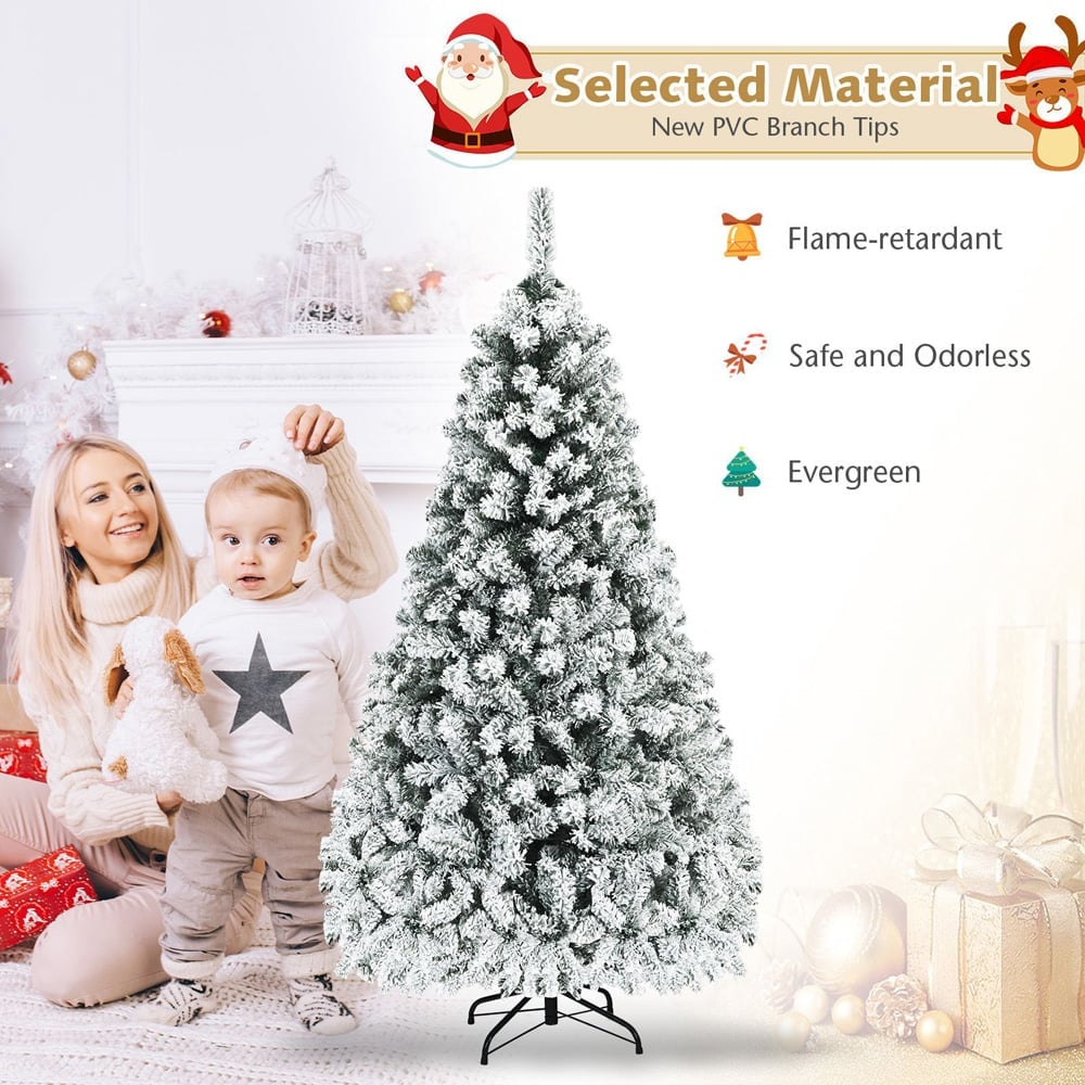 Costway Pre Lit Warm White LED Flocked Snow Artificial Christmas Tree 6ft Image 4