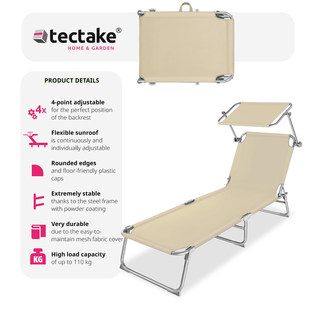 tectake Set of 2 Beige 4 Step Backrest Foldable Sun Lounger Image 5