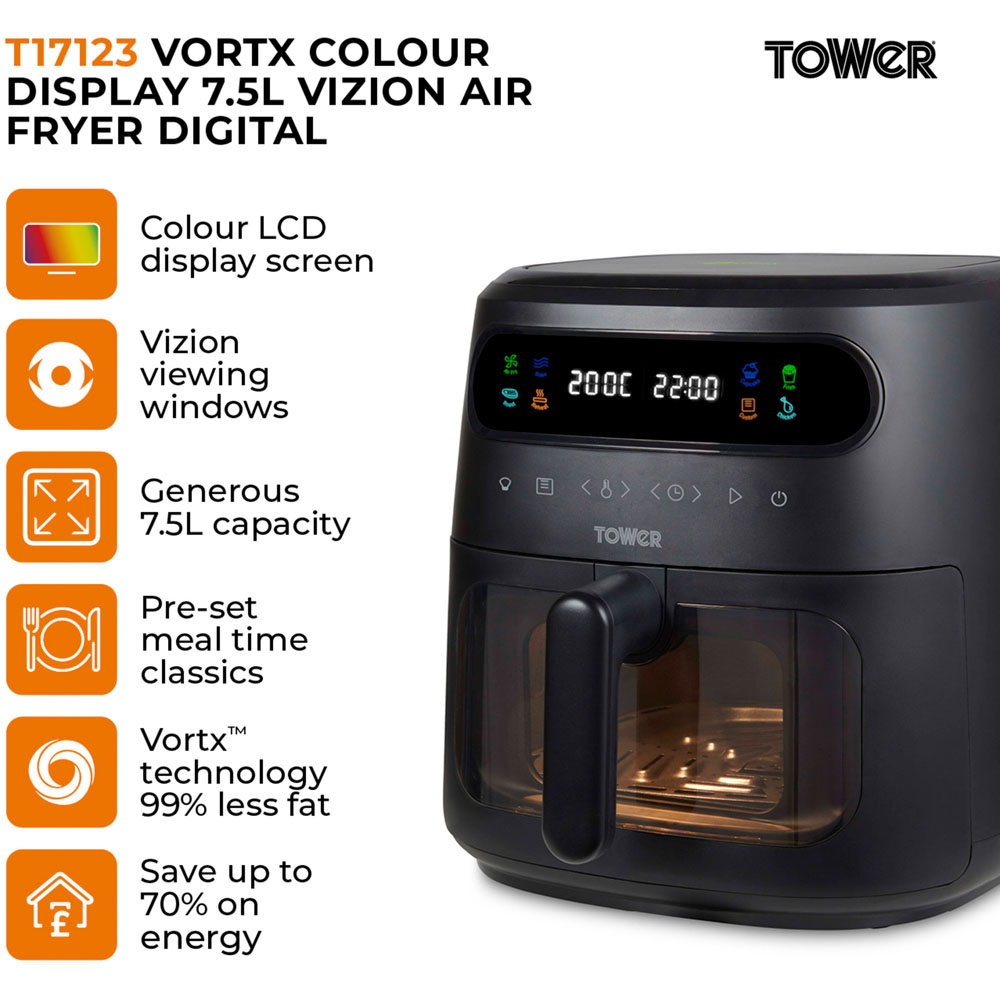 Tower Vortx Vizion T17123 Colour Display Digital Air Fryer 7.5L Image 2