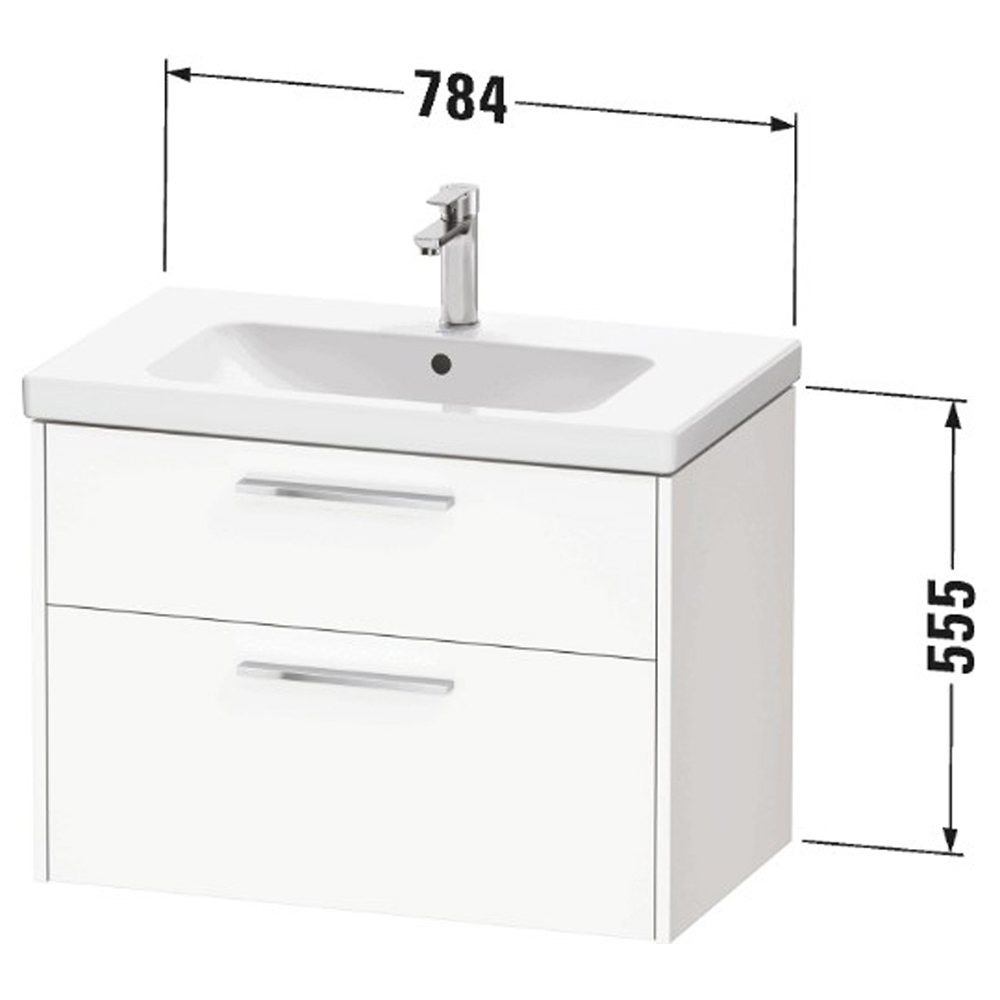 Duravit D-Code 2 Drawer Gloss White Wall Hung Vanity Unit with Black Handle 784 x 460mm Image 2