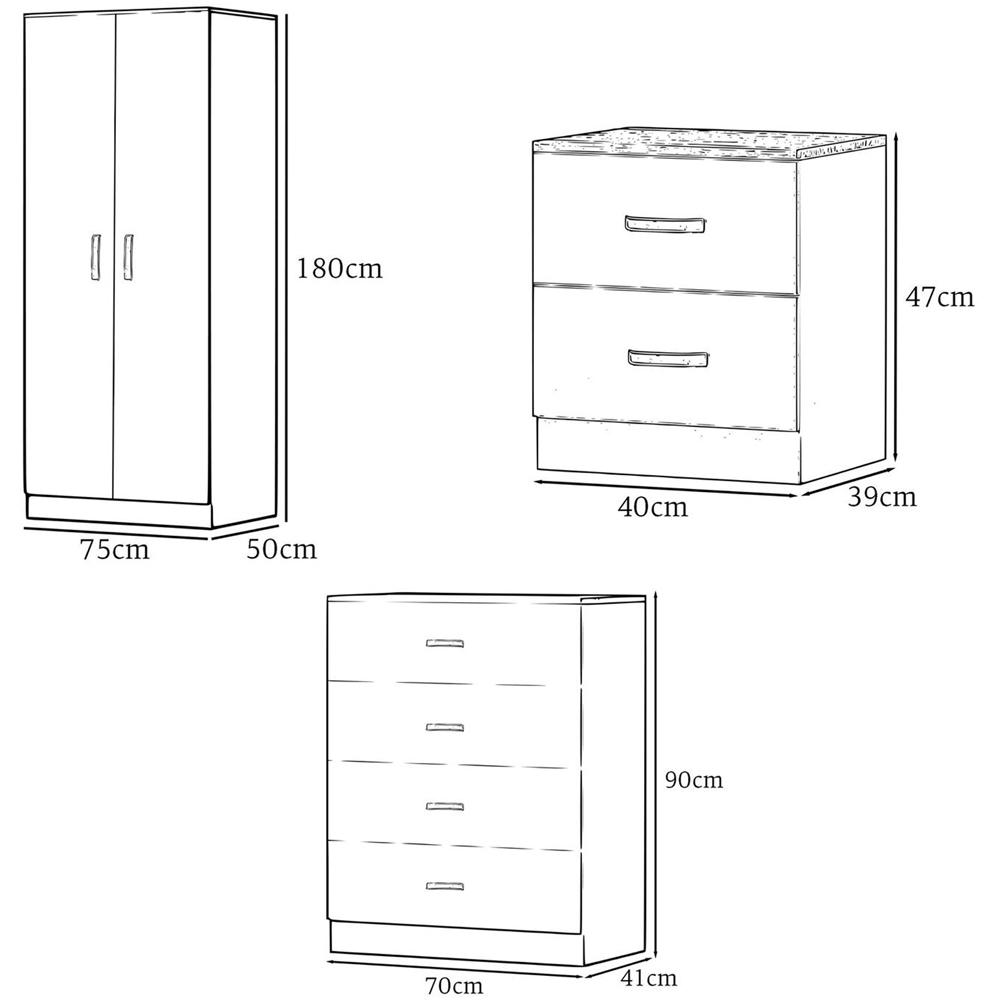FWStyle Tunis 3 Piece Matt Black Bedroom Furniture Set Image 6