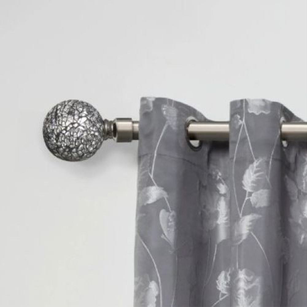 New Edge Blinds Mirrored 160-300cm Extendable Black Silk Eyelet Metal Curtain Pole Set Image 2