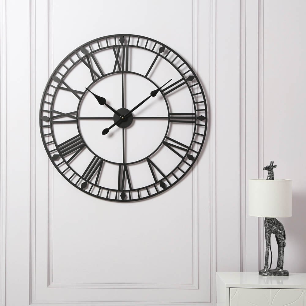 EOS Black Skeleton Wall Clock with Roman Numerals 80cm Image 2