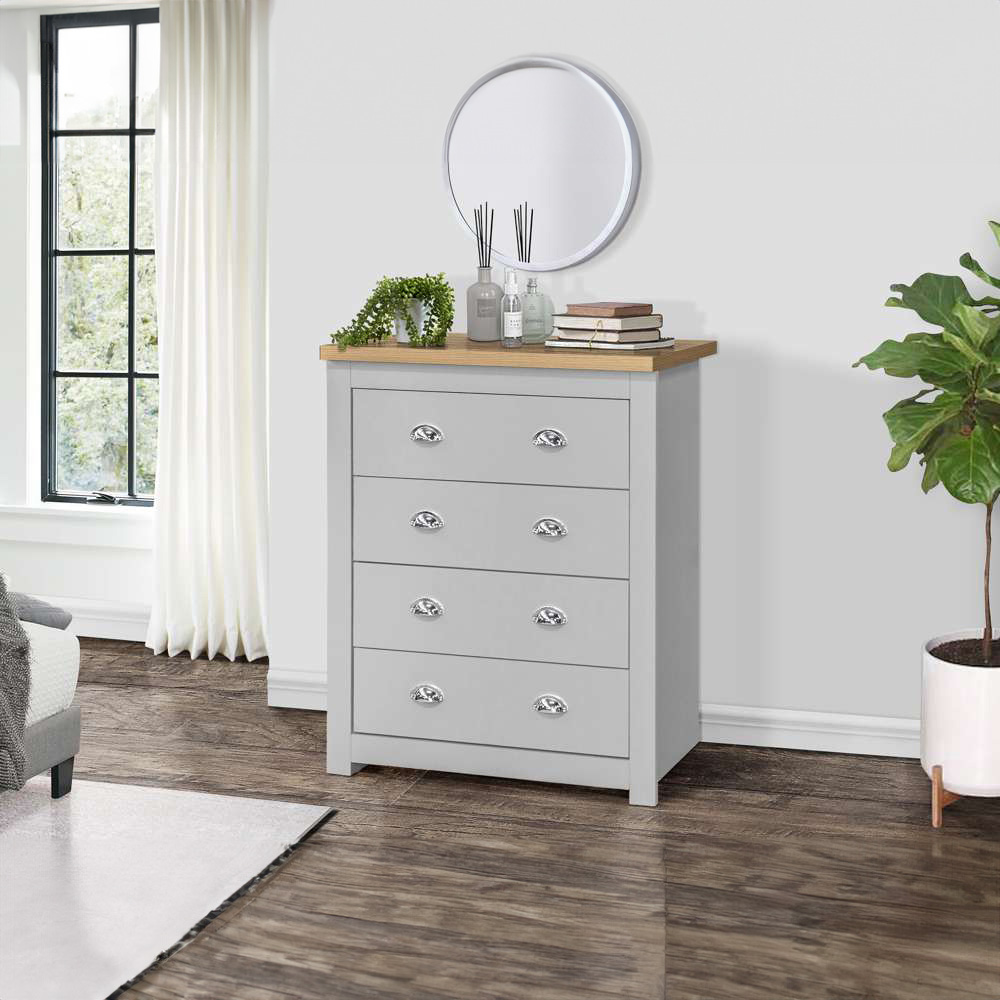 Highgate 4 Drawer Grey and Oak Chest of Drawers Image 5